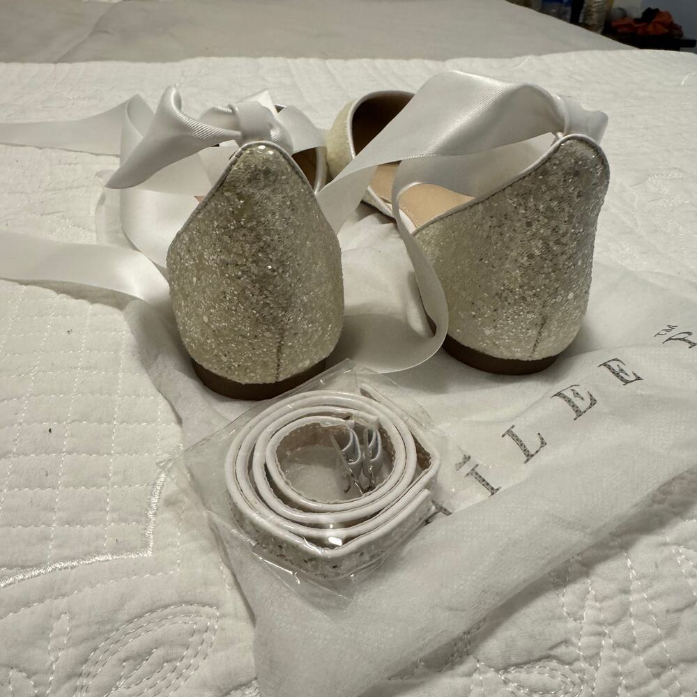 Kailee P Wedding Flat - 11 Glitter Flats with Satin Ankle Tie/Ribbon NWOT Unworn - Picture 3 of 7